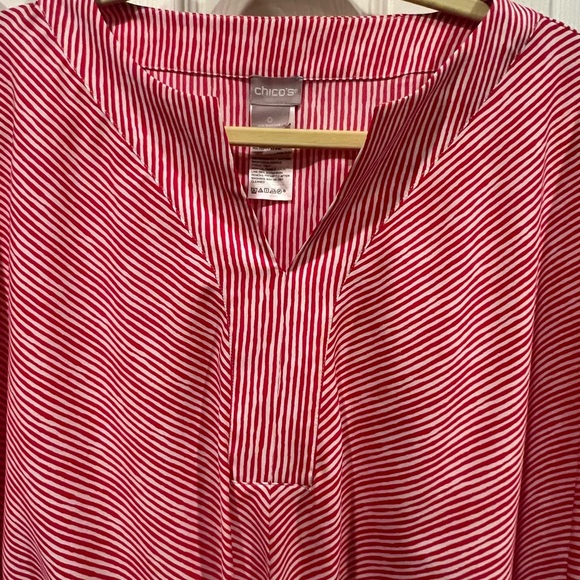 Chicos Brand red and white striped front tie blouse - Picture 6 of 7